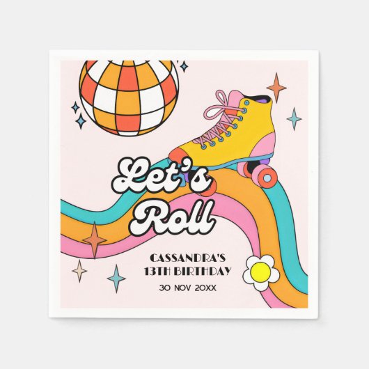 Serviette En Papier Let's Roll Retro Roller Skating Girl Birthday (Devant)