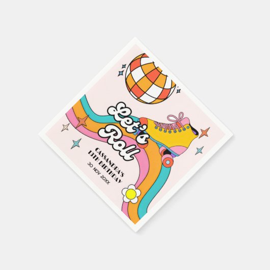 Serviette En Papier Let's Roll Retro Roller Skating Girl Birthday (Coin)