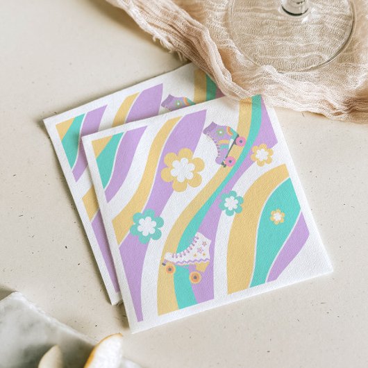 Serviette En Papier Lets Roll Roller Skate Groovy Girl Birthday Pastel