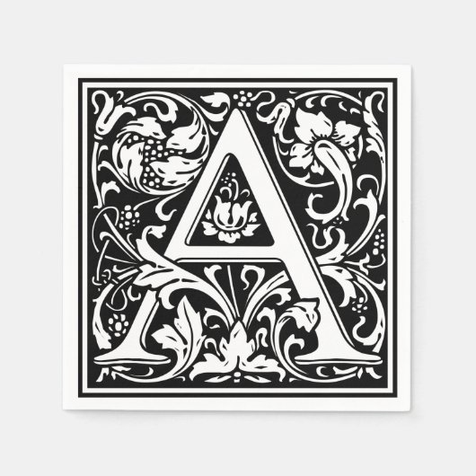 Serviette En Papier Lettre A Monogramme Médiéval Art Nouveau (Devant)
