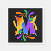 Serviette En Papier Lettre arc-en-ciel M Monogramme Abstrait (Devant)