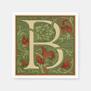 Serviette En Papier Lettre B à monogramme de William Morris Floral Rou