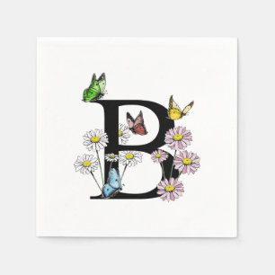 Serviette En Papier Lettre B Floral Aquarelle Papillon Monogramme