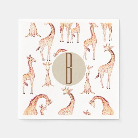 Serviette En Papier LETTRE Baby shower Tan Giraffes MONOGRAPHE INITIAL (Devant)