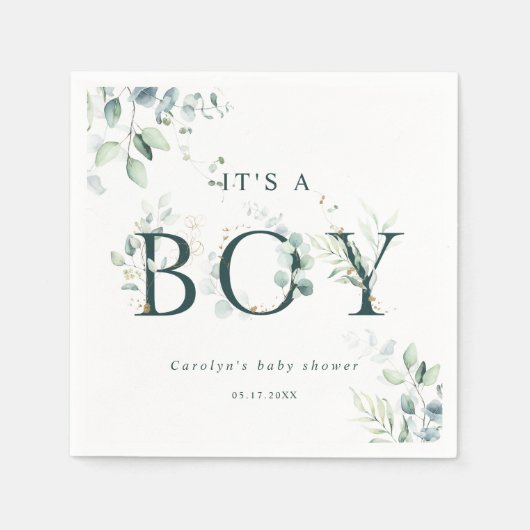 Serviette En Papier LETTRE BOtanique GRECQUE Eucalyptus Baby shower ga (Devant)