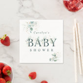 Serviette En Papier LETTRE BOtanique VERTE Eucalyptus Baby shower (En situation)