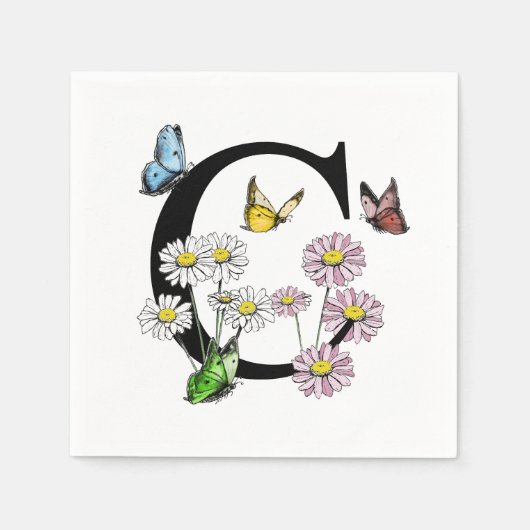 Serviette En Papier Lettre C Floral Butterfly Monogramme initial (Devant)