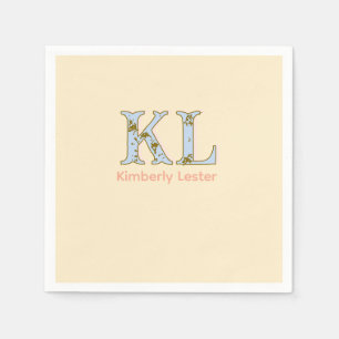 Serviette En Papier lettre de nom monogramme pêche rétro pastel gras