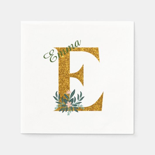 SERVIETTE EN PAPIER LETTRE E MONOGRAMME D'OR (Devant)