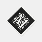 Serviette En Papier Lettre élégante M Blanc sur Monogramme noir (Coin)
