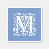 Serviette En Papier Lettre élégante M Monogramme classique bleu et bla (Devant)