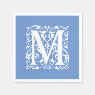 Serviette En Papier Lettre élégante M Monogramme classique bleu et bla