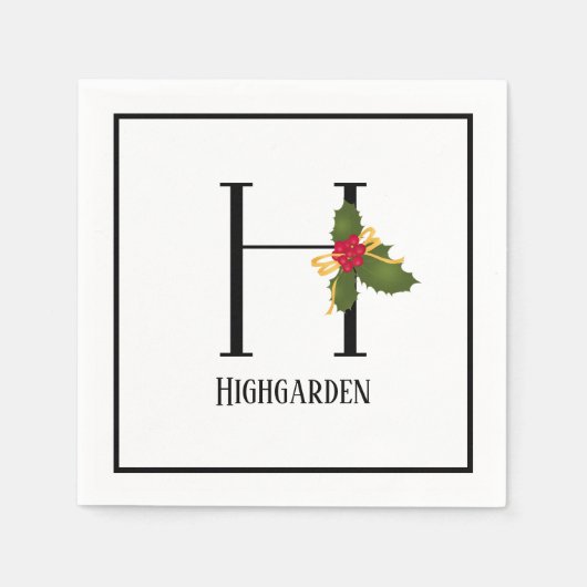Serviette En Papier Lettre H Monogramme Holly H Papier personnalisé (Devant)