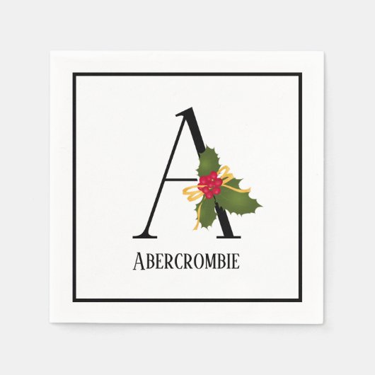 Serviette En Papier Lettre Holiday Holly Monogram A Papier personnalis (Devant)