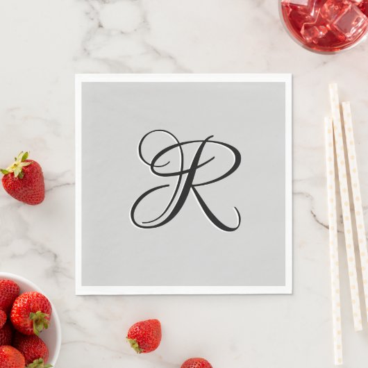 Serviette En Papier LETTRE INITIALE Calligraphie 3D Noire | Pastel Gre (En situation)