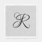 Serviette En Papier LETTRE INITIALE Calligraphie 3D Noire | Pastel Gre (Devant)