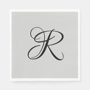 Serviette En Papier LETTRE INITIALE Calligraphie 3D Noire   Pastel Gre