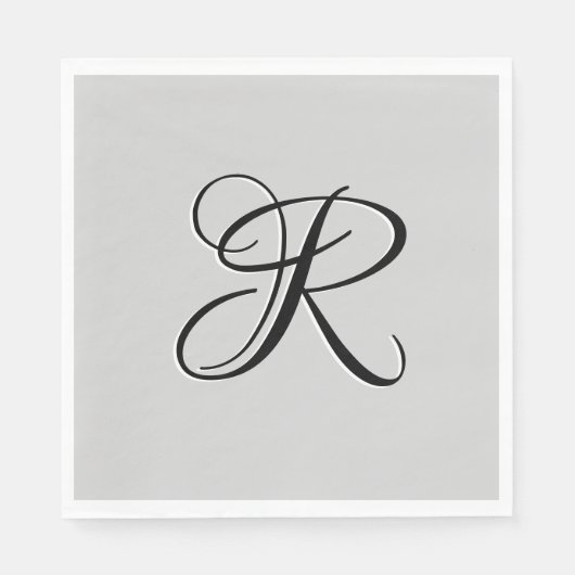 Serviette En Papier LETTRE INITIALE Calligraphie 3D Noire | Pastel Gre (Devant)