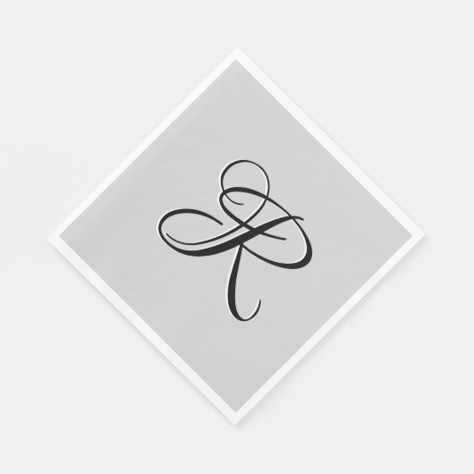Serviette En Papier LETTRE INITIALE Calligraphie 3D Noire | Pastel Gre (Coin)