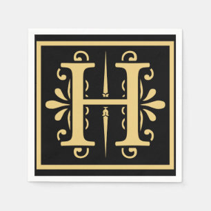 Serviette En Papier Lettre initiale d'or H Monogramme