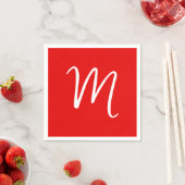 Serviette En Papier Lettre initiale Monogramme élégant Rouge Blanc (En situation)