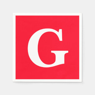 Serviette En Papier Lettre initiale Monogramme Rouge Blanc Plaine Simp