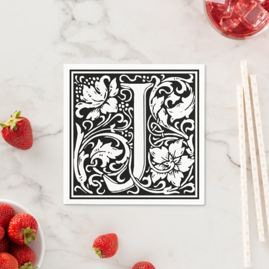 Serviette En Papier Lettre J Monogramme médiéval Art Nouveau (En situation)