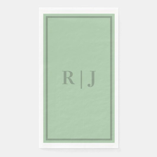 Serviette En Papier LETTRE Mariage de script Sage vert monogramme Init (Devant)