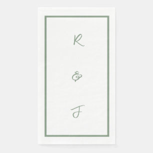 Serviette En Papier LETTRE Mariage Sage Green Script Monogramme Initia