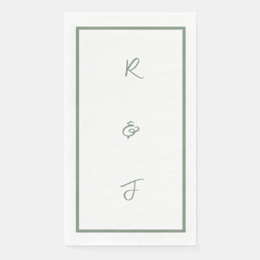 Serviette En Papier LETTRE Mariage Sage Green Script Monogramme Initia (Devant)