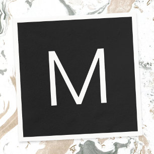 Serviette En Papier Lettre minimaliste moderne noir et blanc