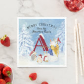 Serviette En Papier Lettre monogramme A Joyeux Noël Angel Snowman (En situation)