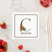 Serviette En Papier Lettre Monogramme C Holiday Holly Papier personnal (En situation)