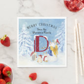Serviette En Papier Lettre monogramme D mignon Angel Snowman Noël (En situation)