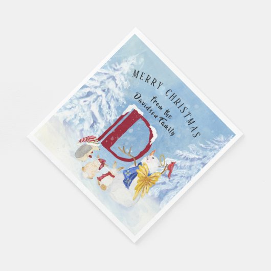 Serviette En Papier Lettre monogramme D mignon Angel Snowman Noël (Coin)