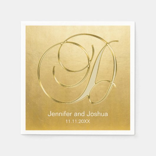 Serviette En Papier Lettre Monogramme D or Mariage à huile (Devant)