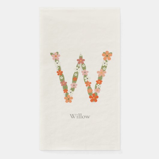 Serviette En Papier Lettre monogramme de l'alphabet floral " W" (Devant)
