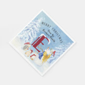 Serviette En Papier Lettre monogramme E Noël Snowman Angel Woodland (Coin)