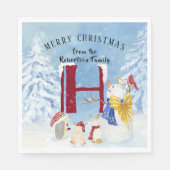Serviette En Papier Lettre monogramme H Arbres d'hiver Noël Snowman (Devant)