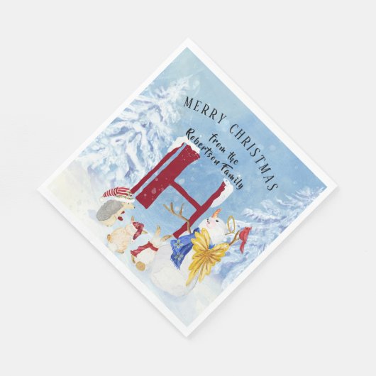 Serviette En Papier Lettre monogramme H Arbres d'hiver Noël Snowman (Coin)