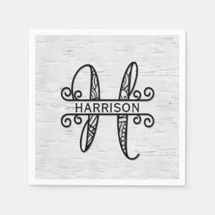 Serviette En Papier Lettre monogramme H avec nom de famille