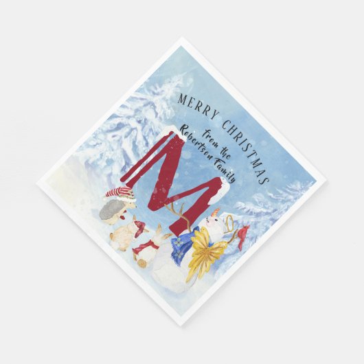 Serviette En Papier Lettre monogramme M Angel Snowman Noël (Coin)
