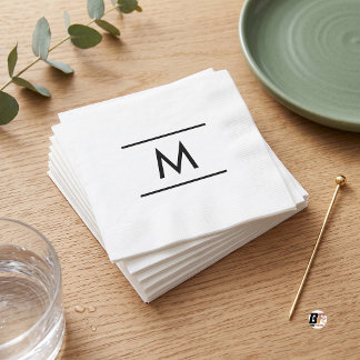 Serviette En Papier Lettre Monogramme Minimaliste Noir