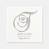 Serviette En Papier Lettre Monogramme personnalisée T Mariage argent (Devant)