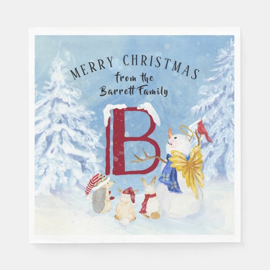 Serviette En Papier Lettre monographie B Angel Snowman Joyeux Noël (Devant)