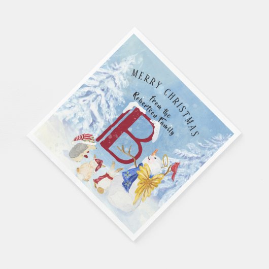 Serviette En Papier Lettre monographie B Angel Snowman Joyeux Noël (Coin)