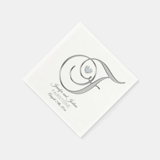 Serviette En Papier LETTRE MONOGRAPHIQUE PERSONNALISÉE F Mariage argen (Coin)