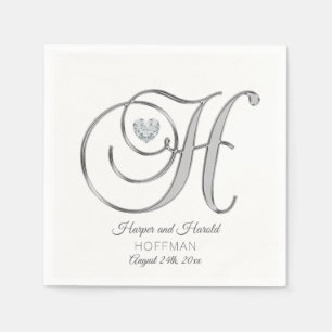 Serviette En Papier Lettre monographique personnalisée H Mariage argen