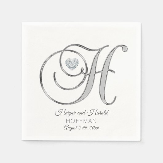 Serviette En Papier Lettre monographique personnalisée H Mariage argen (Devant)