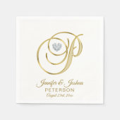 Serviette En Papier Lettre monographique personnalisée P Mariage blanc (Devant)